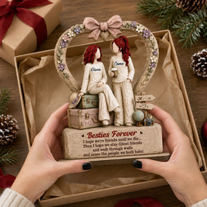 One Soul Two Besties - Personalized 2-Layer Wood Plaque With Flat Base