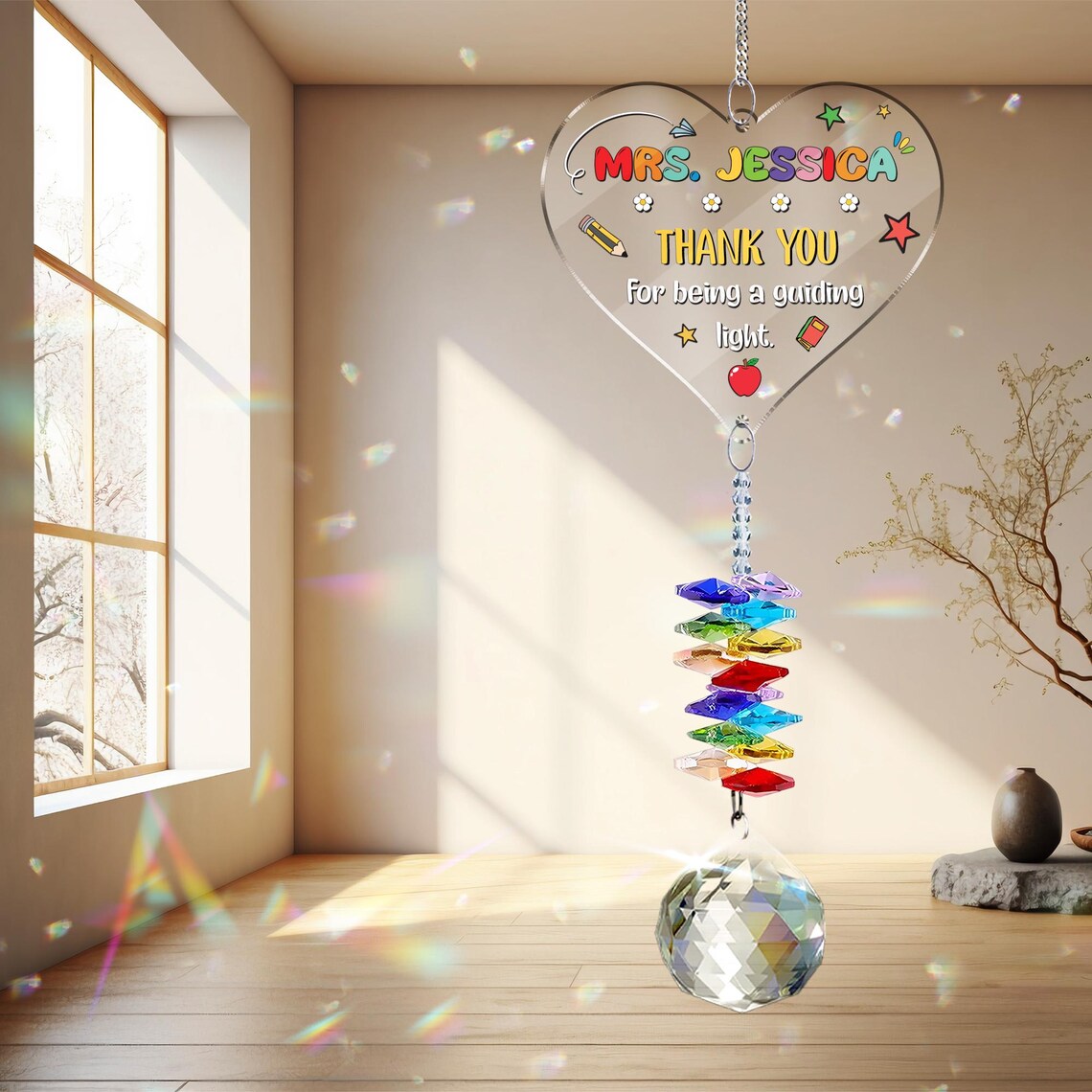 Teacher Appreciation Gifts, Crystal Heart Suncatcher, Classroom Window Hanging Decor, Inspirational Gift, Thank You Present, Teacher Gifts