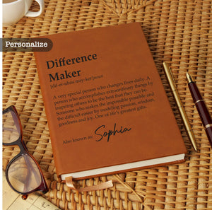 Personalized Difference Maker Journal, Custom Coworker Gifts, Leather Lined Notebook, Mentor Leader Appreciation Thank You Gift