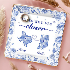 Custom Long Distance Full-Print Jewelry Dish - Personalized Best Friend Birthday Gifts For Women, Besties, Sisters, BFF - Miles Apart, Hearts Together