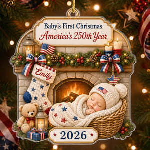 Baby's First Christmas - Custom First Christmas Acrylic Ornament - Personalized America 250th Anniversary Christmas Gifts