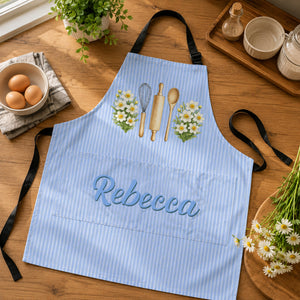 Custom Name & Birth Flower Striped Pattern - Personalized Apron