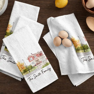 Custom Photo Colored Pencil Sketch Our First Home Family Parents - Personalized Kitchen Towel