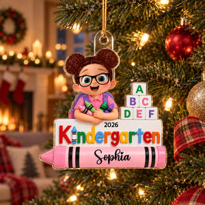 First Day of Kindergarten Boy Girl 2D Flat - Personalized Christmas Ornament - Back to School Keepsake for Kids