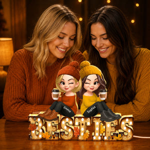 Fall Besties Sitting On Text Marquee Effect Personalized Light Box, Meaningful Gift For Best Friends