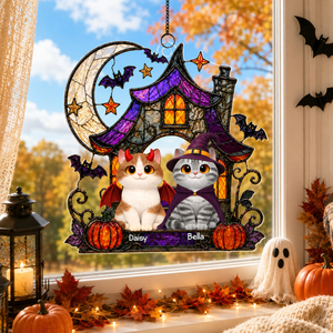 Halloween Haunted House Spooky Cats - Personalized Acrylic Suncatcher - Halloween Gift For Cat Lovers, Halloween Decor