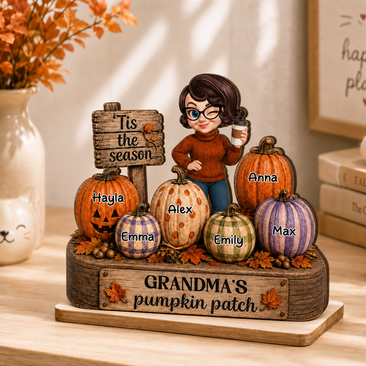 Tis The Season Nana's Pumpkin Patch - Personalized Wooden Plaque - Halloween Fall Decor for Her