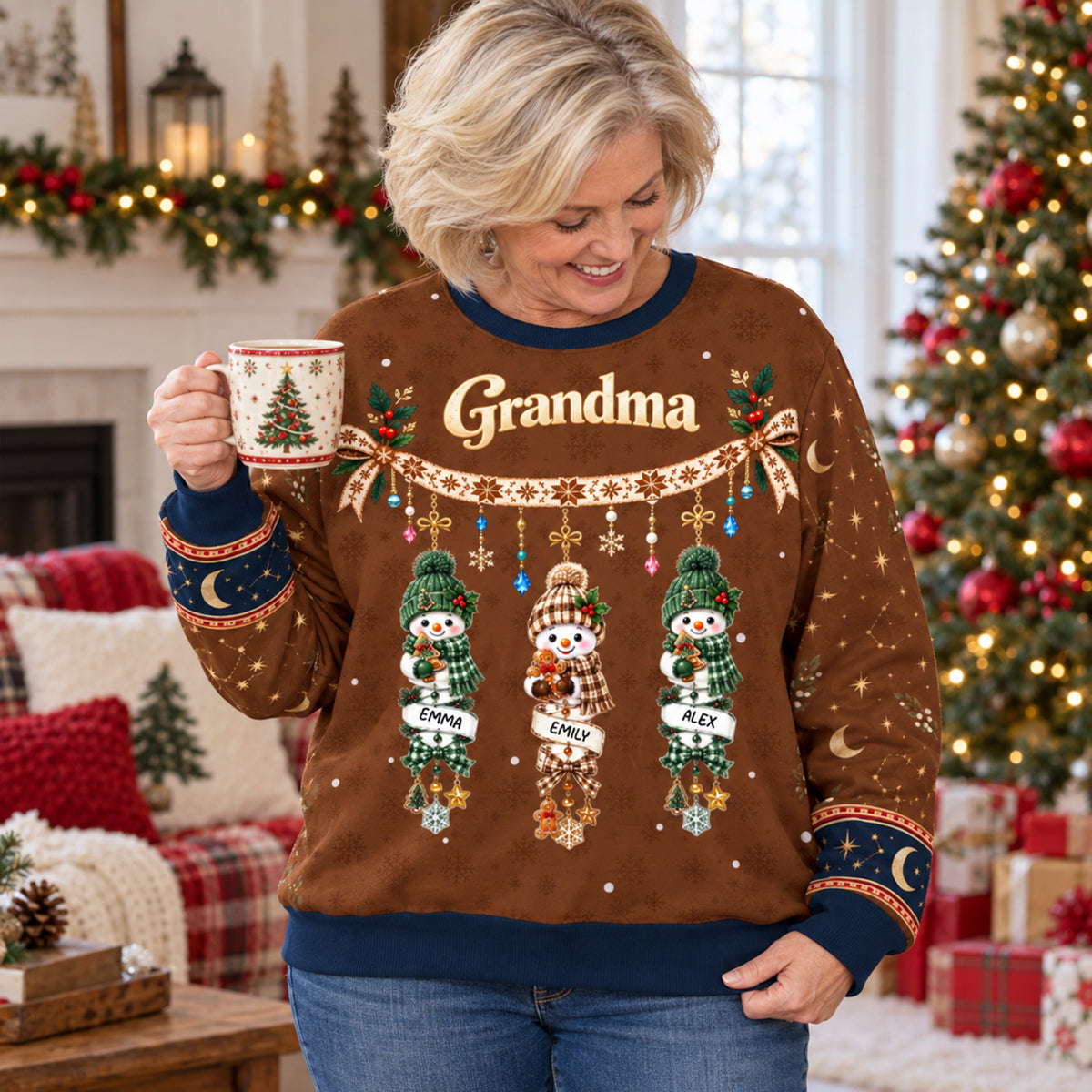 Grandmas Little Snowmen Christmas - Personalized All-Over-Print Sweatshirt - Christmas Gift For Grandma