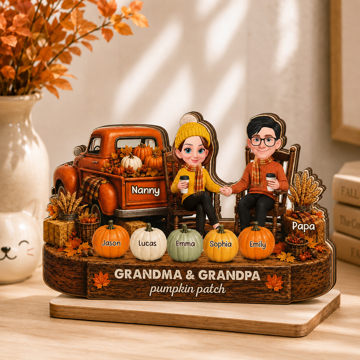 Fall Season Pumpkin Truck Grandma Grandpa Pumpkin Patch - Personalized Wooden Plaque - Fall Decor For Grandparents