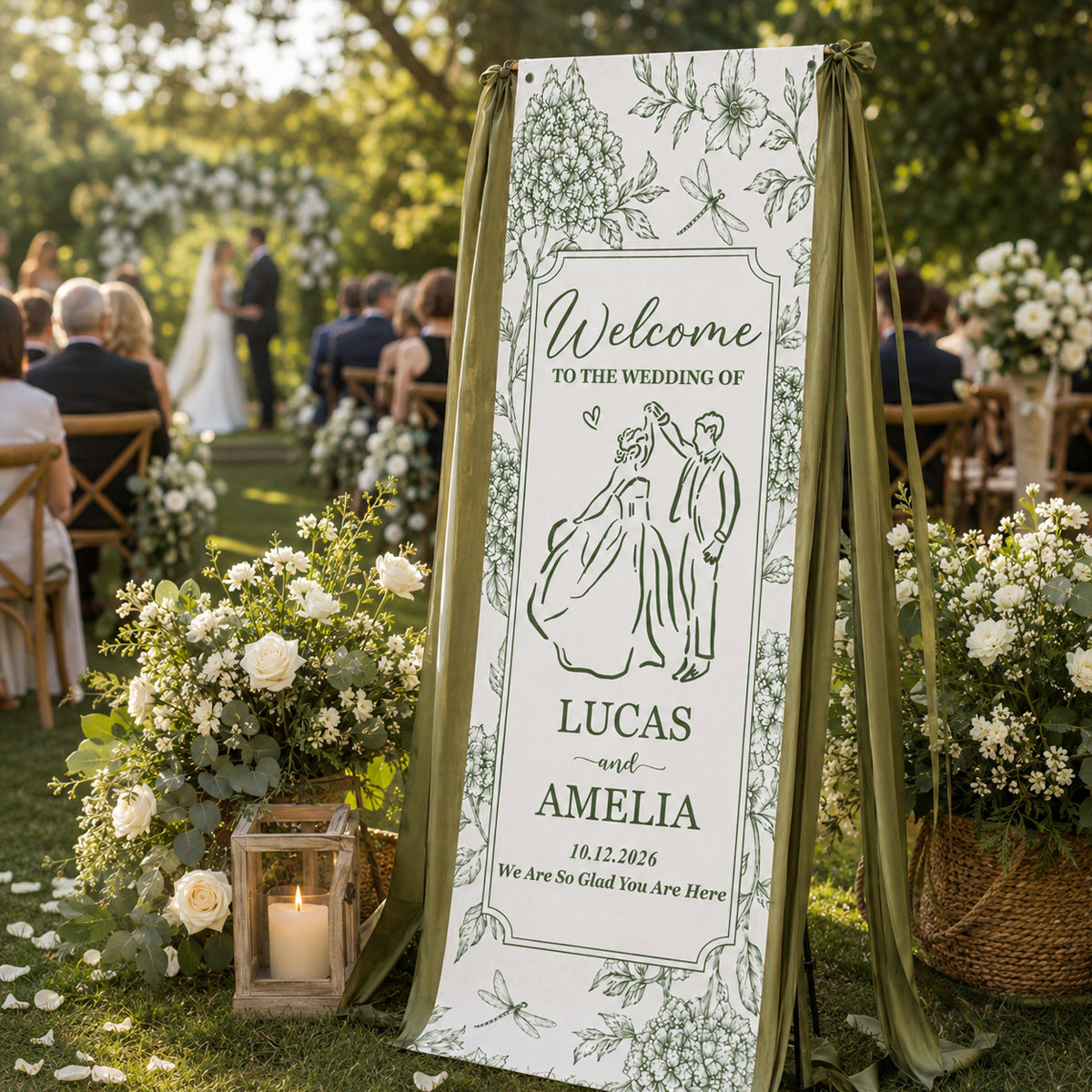 Bride & Groom Wedding Fabric Sign - Personalized Wedding Decorations