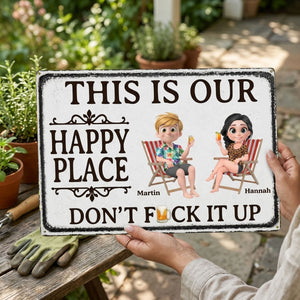 Custom Home Decor Metal Sign - Personalized Summer Vacation And Travel Gifts For Husband And Wife, Him And Her - This Is Our Happy Place