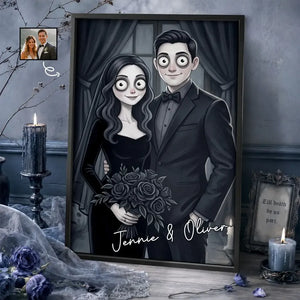 Custom Photo Gothic Portrait Art Couple Spooky Halloween - Personalized Poster