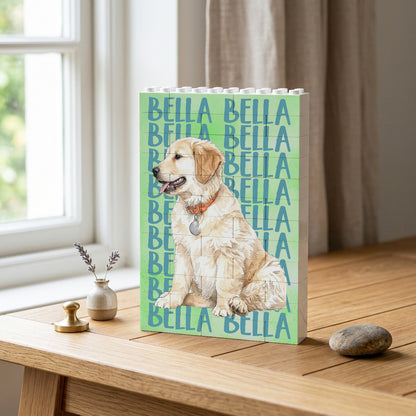 Custom Pet Portrait & Name Watercolor Style - Personalized Brick Block