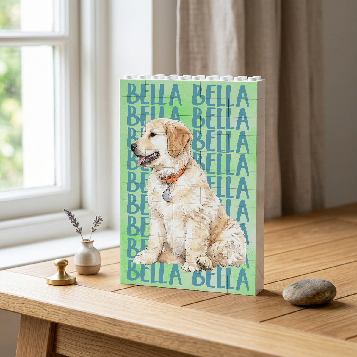 Custom Pet Portrait & Name Watercolor Style - Personalized Brick Block