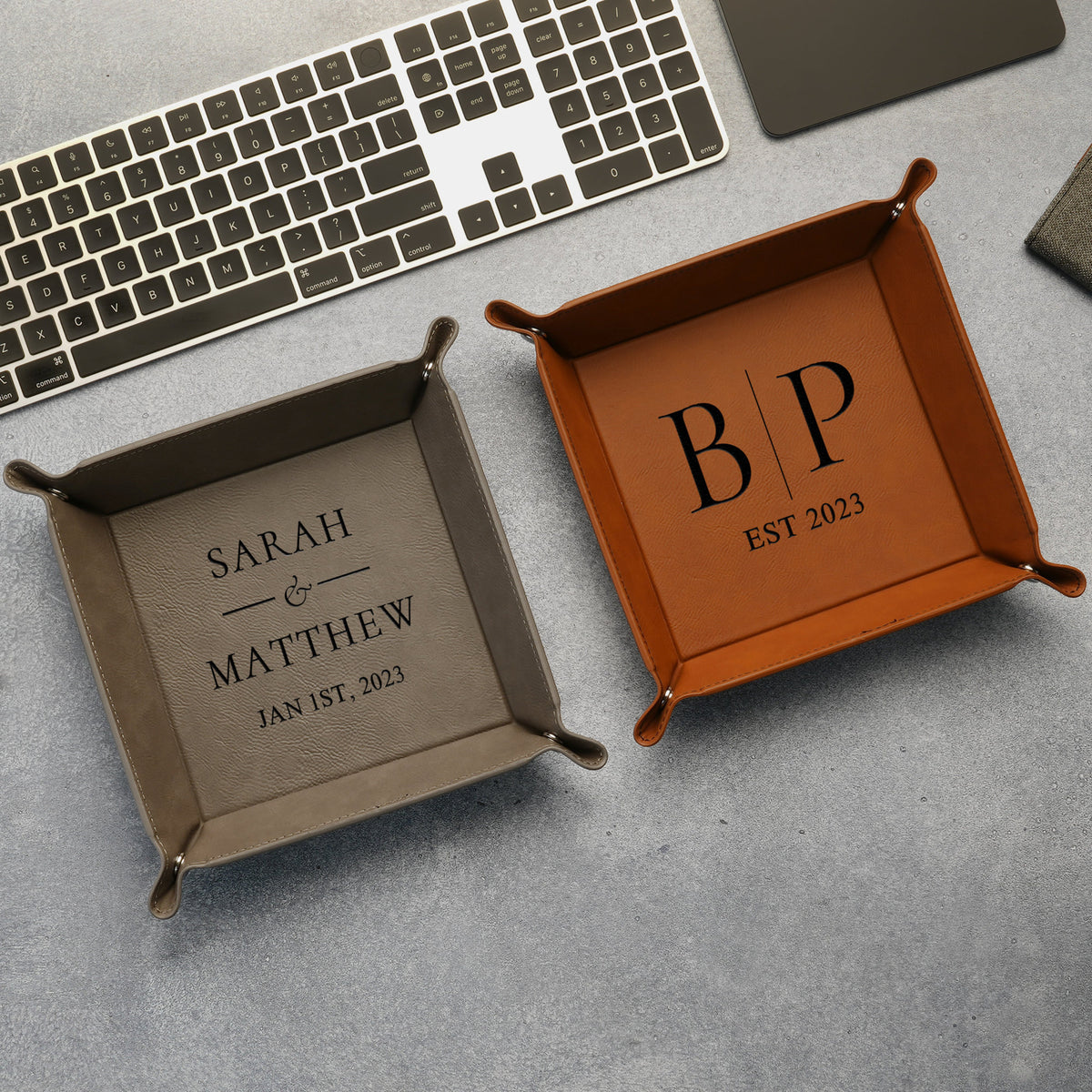 Leather Tray for Men, Personalized Fathers Day Gift, Engraved Vegan Leather Valet Tray, Custom Catch All Tray, Father's Day Gifts for Dad