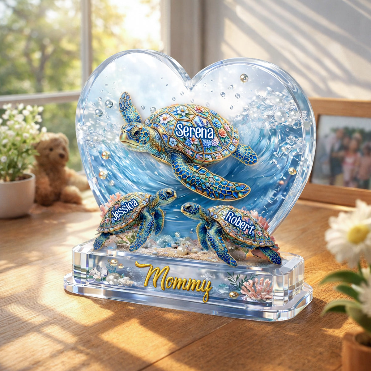 Personalized Sea Turtle Family Acrylic Plaque, Custom Grandma Turtle Acrylic Plaque, Acrylic Ocean Decor, Mother's Day Gift