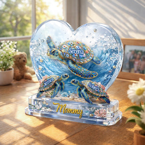 Personalized Sea Turtle Family Acrylic Plaque, Custom Grandma Turtle Acrylic Plaque, Acrylic Ocean Decor, Mother's Day Gift