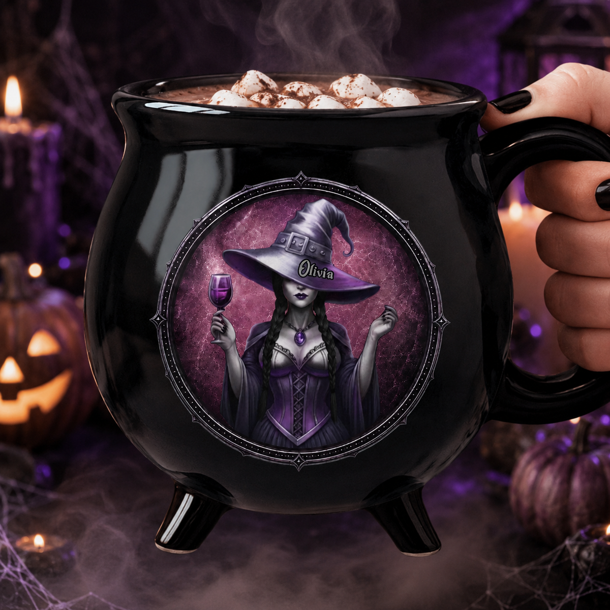 Custom Witchy Cauldron Coffee Mug - Personalized Halloween Gifts For Witch, Wife, Daughter, Besties, Sisters, Granddaughter, Grandma, Mom, Yourself - Starry Night, Witchy Mind