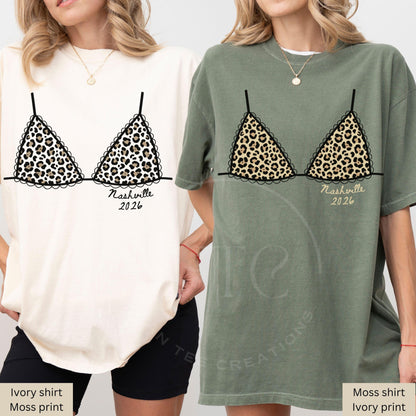 Custom Leopard Bikini Bachelorette Shirt, Nashville Bach Party Shirt, Bride Squad Trip Tee, Personalized Comfort Colors Girls Trip Tee