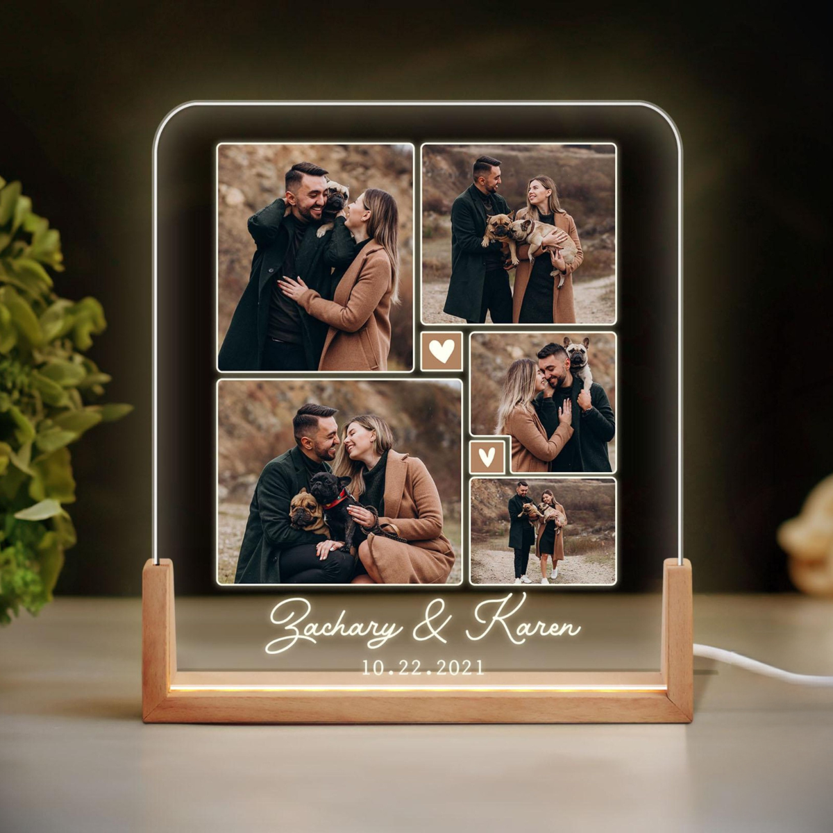 Personalized Couple Photo Desk Name Plate, Custom Couple Photo Night Light, Photo Collage Gift, Gifts For Couple, Valentine's Day Gifts