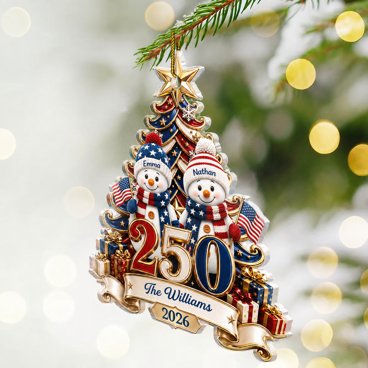 Snowman 250 Years Of Freedom America Anniversary - Personalized Custom Shaped Acrylic Ornament