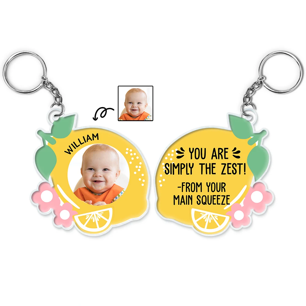 Custom Baby Photo Loving You Is Easy Peasy Lemon Squeezy - Personalized Acrylic Keychain - Gift For Dad, Mom, Grandma, Grandpa