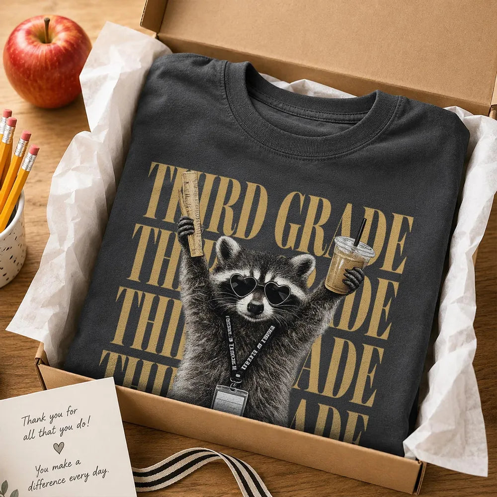 Grade Level Funny Raccoon Teacher - Personalized Shirt - Back To School Gift