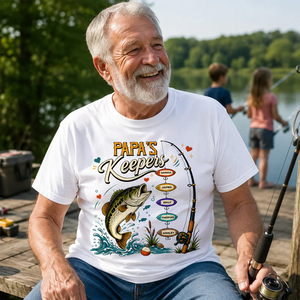 Grandpa's Keepers Fishing With Grandkids Names - Personalized Shirt