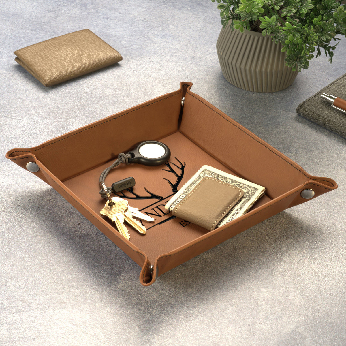 Leather Tray for Men, Personalized Fathers Day Gift, Engraved Vegan Leather Valet Tray, Custom Catch All Tray, Father's Day Gifts for Dad