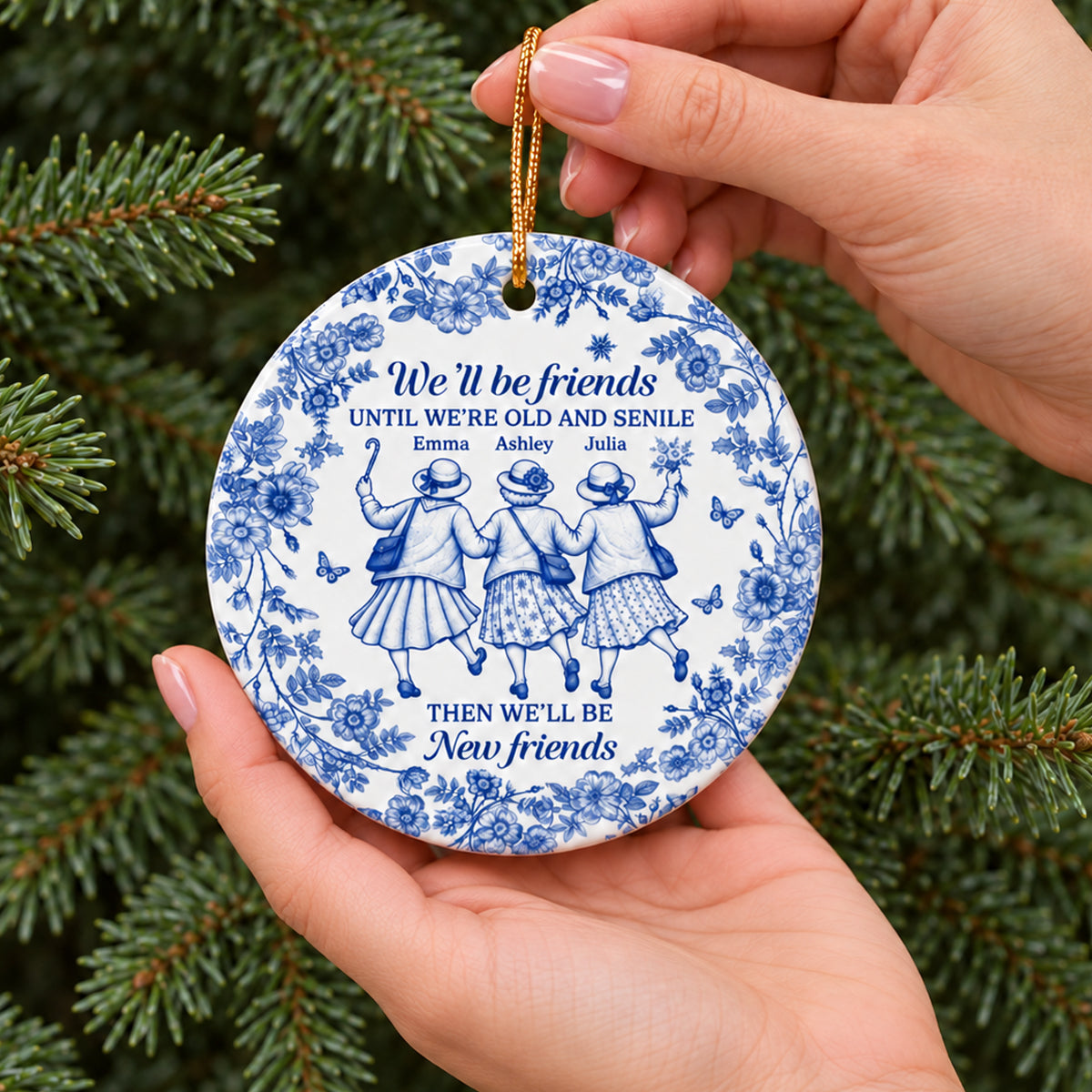 Custom Ceramic Ornament - Personalized Best Friend Christmas Birthday Gifts For Women, Besties, Sisters, BFF - Always In Step