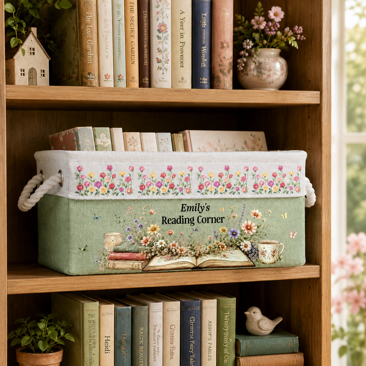 Custom Storage Basket - Personalized Bookish Gifts For Book Lovers, Bookworms, Readers - Happiness Is A Full Bookshelf