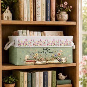 Custom Storage Basket - Personalized Bookish Gifts For Book Lovers, Bookworms, Readers - Happiness Is A Full Bookshelf