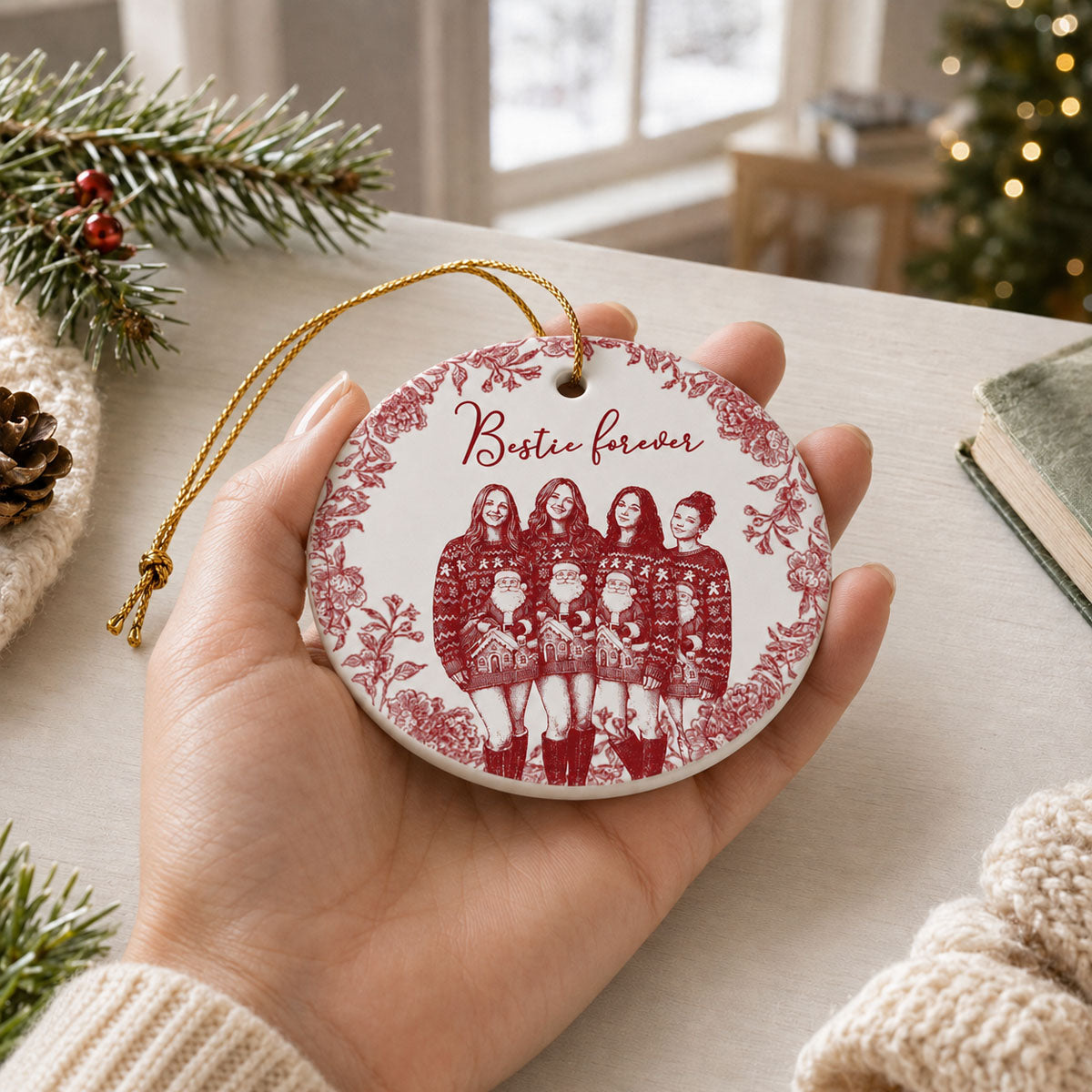 Friendship Sketch Line Art Christmas Gifts For Friends, Sisters - Personalized Ornament