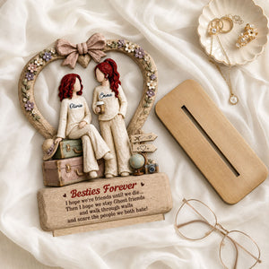One Soul Two Besties - Personalized 2-Layer Wood Plaque With Flat Base