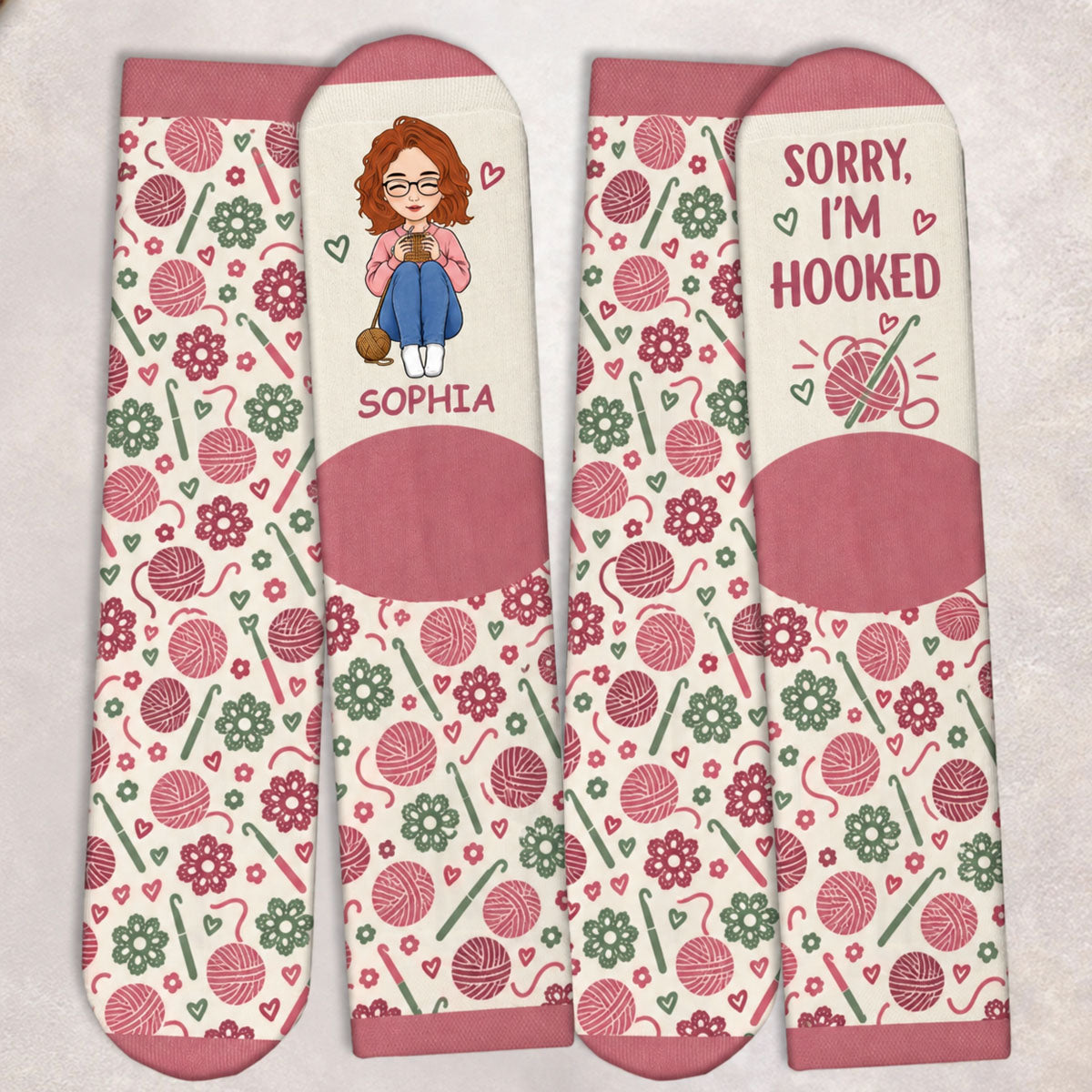 Personalized Crew Socks - Crochet, Knitting Gift For Craft Lovers - Hooked On Crochet