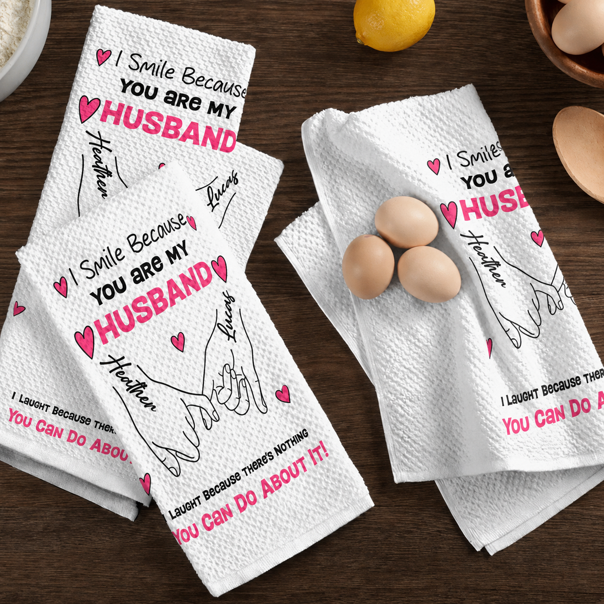 I Laugh Because There's Nothing You Can Do About It! - Personalized Name Waffle Weave Kitchen Towel, Housewarming Gift
