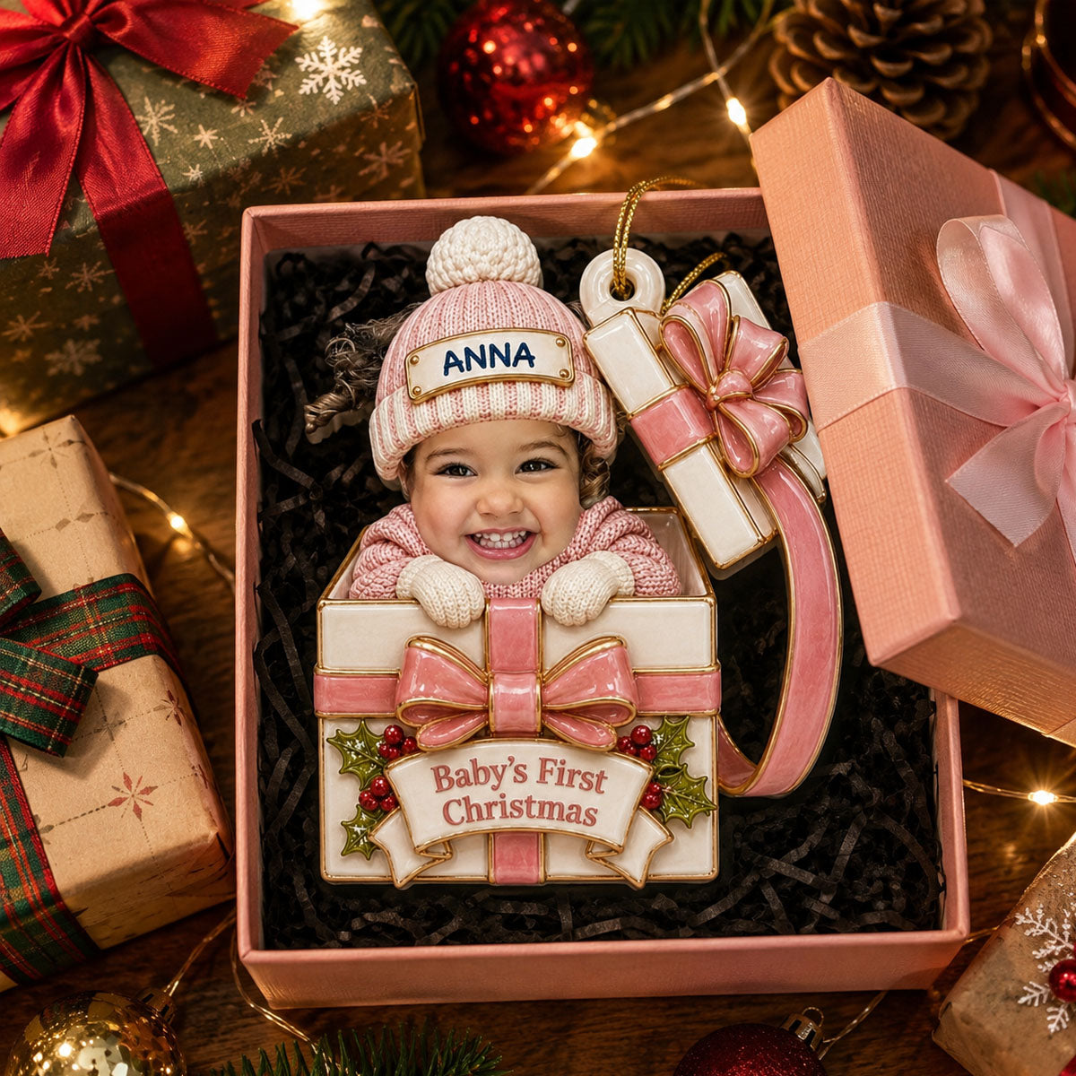 Baby Christmas Gift Box - Real 3D Raised Ornament