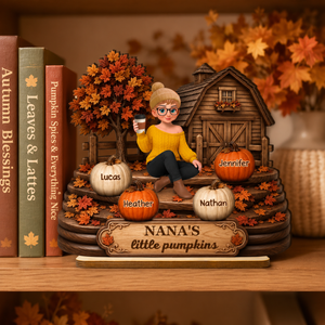 Fall Season Cozy Warm Farmhouse Style Grandma's Little Pumpkins - Personalized 2-Layered Wooden Plaque - Fall Decor For Grandma