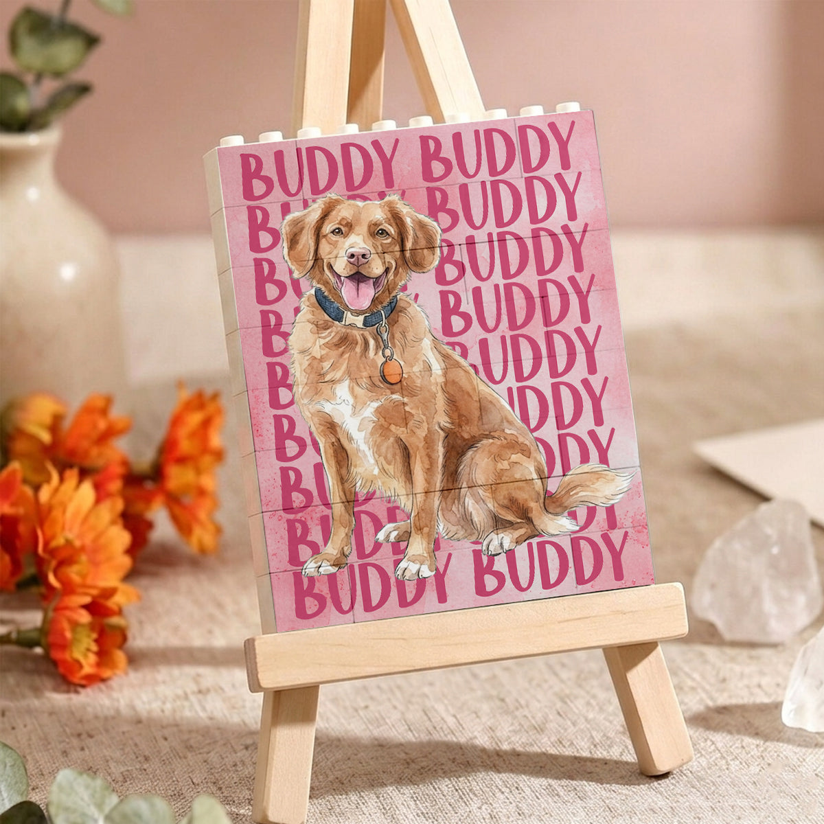 Custom Pet Portrait & Name Watercolor Style - Personalized Brick Block