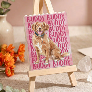 Custom Pet Portrait & Name Watercolor Style - Personalized Brick Block