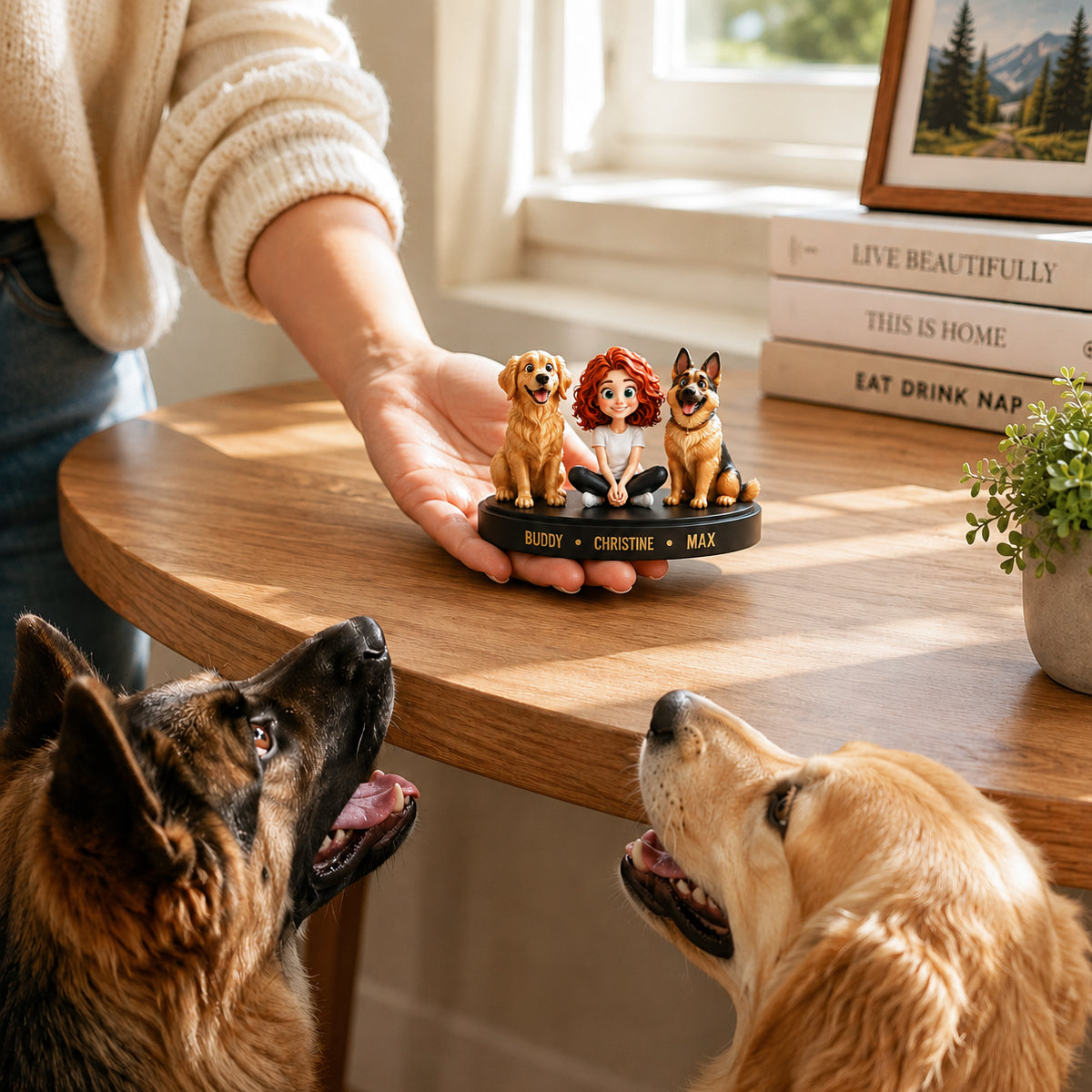 A Girl And Her Dogs - Personalized 3D Figurine - Gift For Dog Lovers