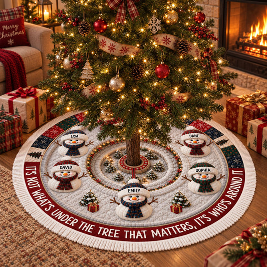 Custom Snowman Tree Skirt - Personalized Christmas Birthday Gifts For Mom, Dad, Brother, Sister
