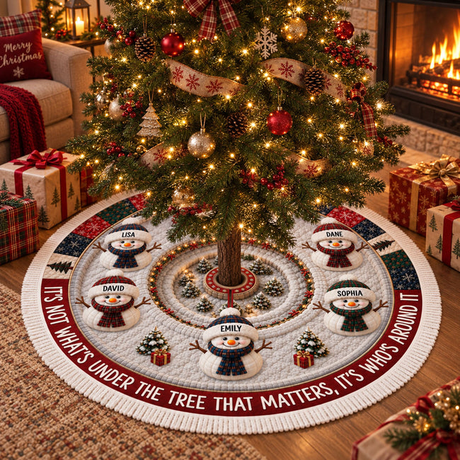 Custom Snowman Tree Skirt - Personalized Christmas Birthday Gifts For Mom, Dad, Brother, Sister