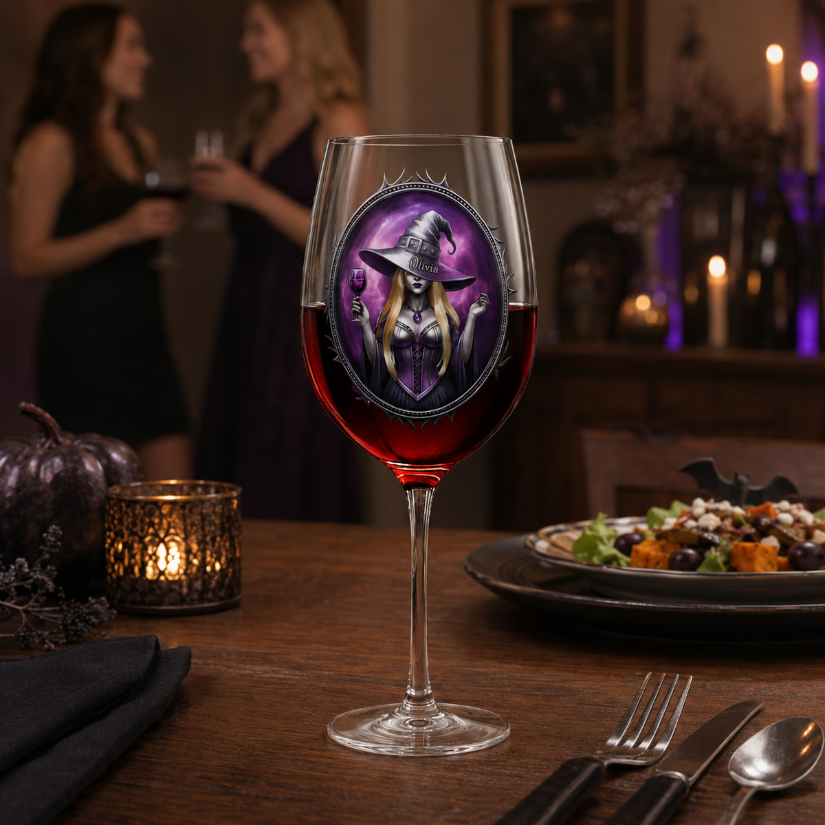 Custom Stemmed Wine Glass - Personalized Best Friend Birthday Gifts For Women, Besties, Sisters, BFF - Witch Vibes Only This Halloween