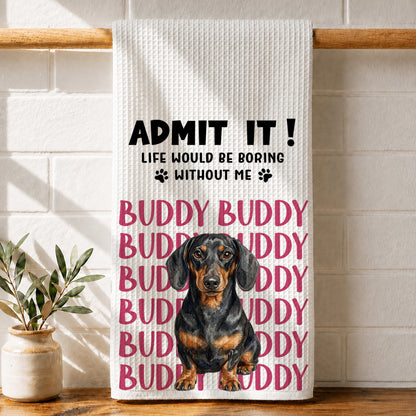 Admit It Funny Dog - Personalized Name Waffle Weave Kitchen Towel, Housewarming Gift