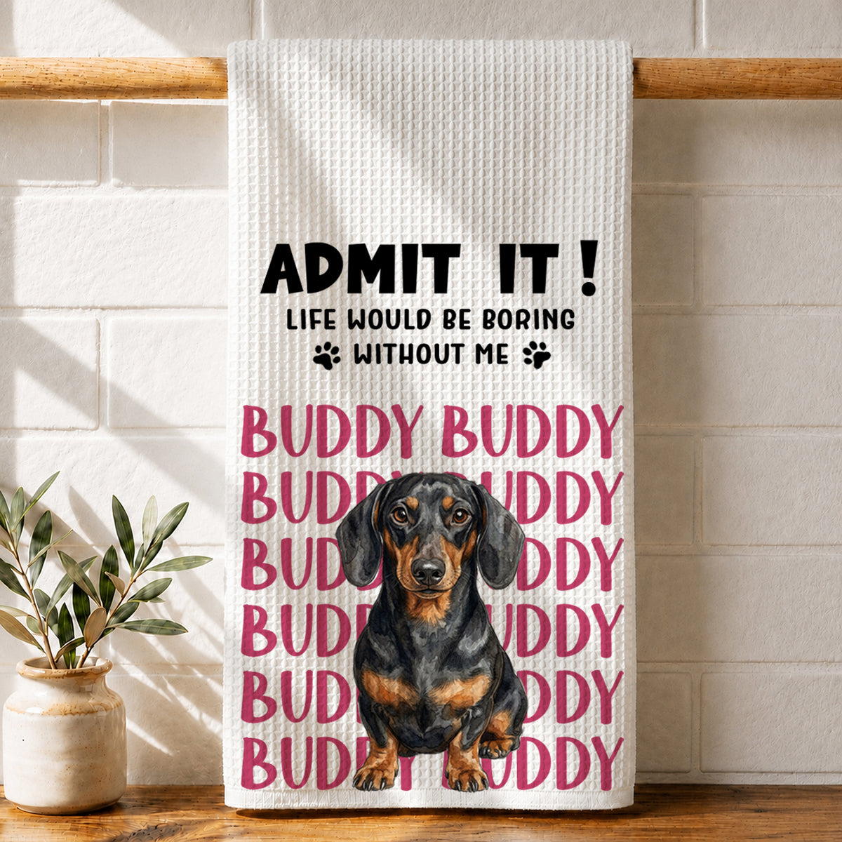 Admit It Funny Dog - Personalized Name Waffle Weave Kitchen Towel, Housewarming Gift