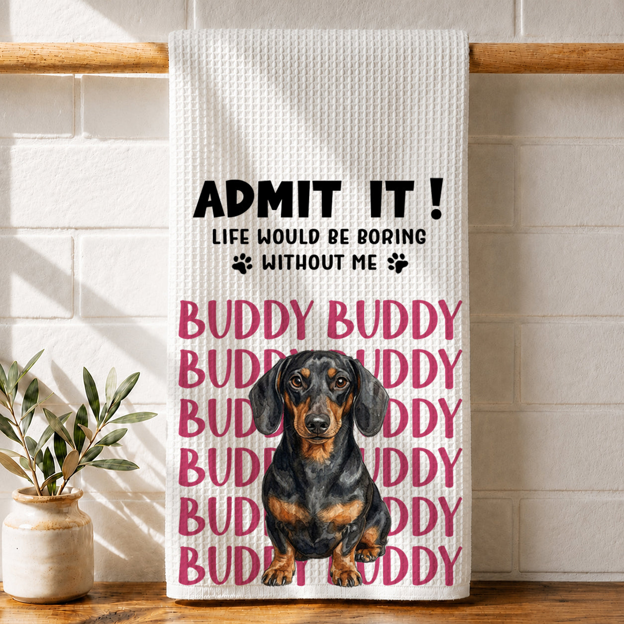 Admit It Funny Dog - Personalized Name Waffle Weave Kitchen Towel, Housewarming Gift