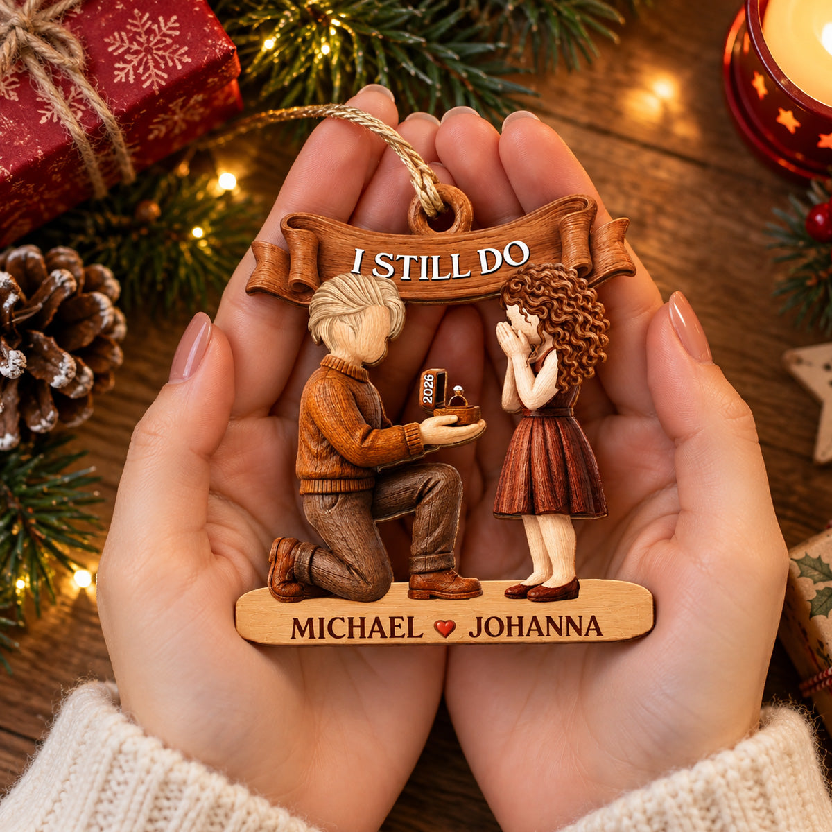 She Said Yes First Christmas Married Engaged Couple - Personalized Custom Shaped Wooden Ornament