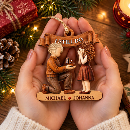 She Said Yes First Christmas Married Engaged Couple - Personalized Custom Shaped Wooden Ornament