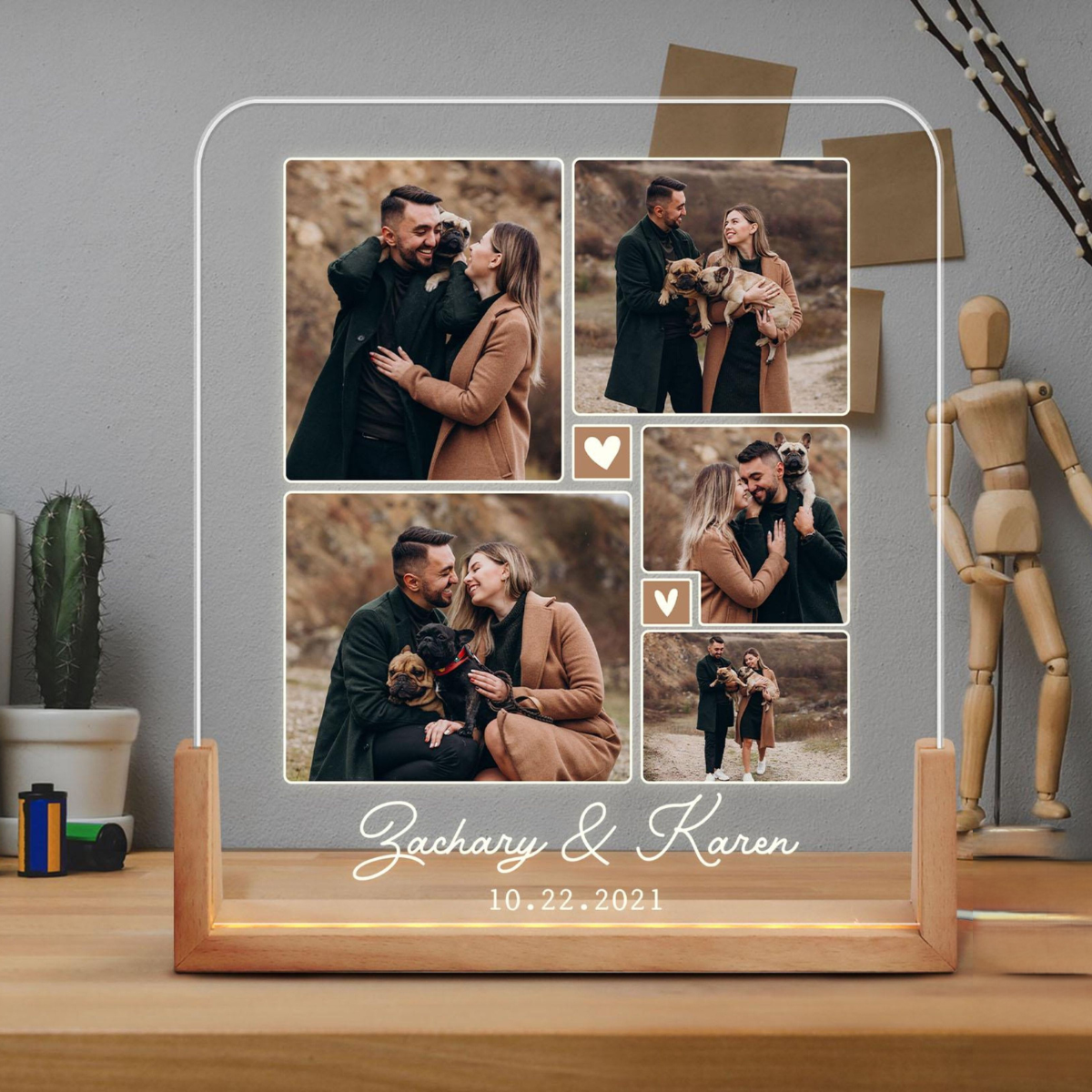 Personalized Couple Photo Desk Name Plate, Custom Couple Photo Night Light, Photo Collage Gift, Gifts For Couple, Valentine's Day Gifts